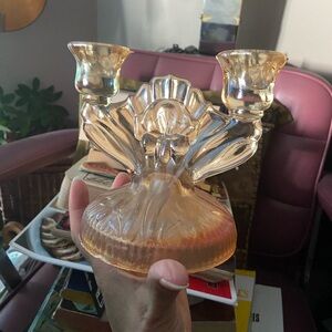 Iris Depression Glass Candelabra